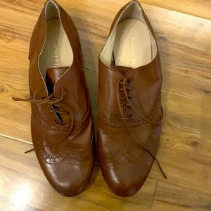 Brand new Gorgeous rich brown leather Garnet Hill lace up oxfords